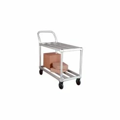 New Age Industrial New Age Tubular Deck Aluminum Stock Cart, 700 lb. Capacity, 46"L x 19"W x 42"H, Silver