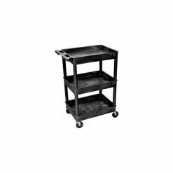 Luxor® STC111 Tray Top Shelf 3 Shelf Plastic Utility Cart 24x18 4" Casters
