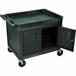 Luxor Tray Top Shelf Utility Cart w/Cabinet, 400 lb. Capacity, 32"L x 24"W x 30"H, Black