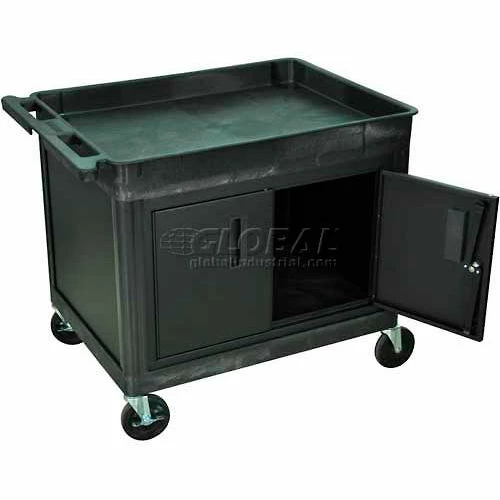 Luxor Tray Top Shelf Utility Cart w/Cabinet, 400 lb. Capacity, 32"L x 24"W x 30"H, Black 1 Luxor Tray Top Shelf Utility Cart w/Cabinet, 400 lb. Capacity, 32"L x 24"W x 30"H, Black