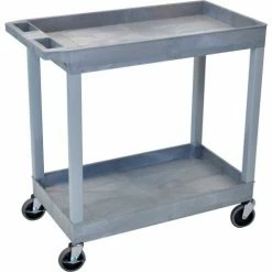 Luxor Plastic Utility Cart w/2 Shelves, 400 lb. Capacity, 35-1/4"L x 18"W x 34-1/4"H, Gray