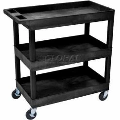 Luxor Plastic Utility Cart w/3 Shelves, 400 lb. Capacity, 35-1/4"L x 18"W x 36-1/4"H, Black