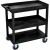 Luxor Plastic Utility Cart w/3 Shelves, 500 lb. Capacity, 35-1/4"L x 18"W x 37-1/4"H, Black