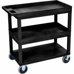 Luxor Plastic Utility Cart w/3 Shelves, 500 lb. Capacity, 35-1/4"L x 18"W x 37-1/4"H, Black
