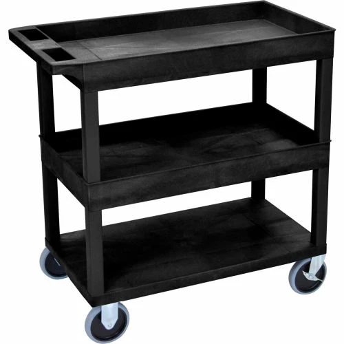 Luxor Plastic Utility Cart w/3 Shelves, 500 lb. Capacity, 35-1/4"L x 18"W x 37-1/4"H, Black 1 Luxor Plastic Utility Cart w/3 Shelves, 500 lb. Capacity, 35-1/4"L x 18"W x 37-1/4"H, Black