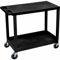 Luxor Plastic Utility Cart w/3 Shelves, 400 lb. Capacity, 35-1/4"L x 18"W x 35-1/4"H, Black