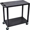 Luxor Plastic Utility Cart w/2 Shelves, 400 lb. Capacity, 35-1/4"L x 18"W x 30-1/2"H, Black
