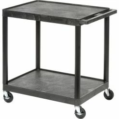 Luxor Plastic Utility Cart w/2 Shelves, 200 lb. Capacity, 24"L x 18"W x 33-1/2"H, Black