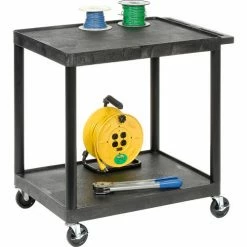 Luxor Plastic Utility Cart w/2 Shelves, 200 lb. Capacity, 24"L x 18"W x 33-1/2"H, Black -Utility Carts Elegant store 334538BK 02