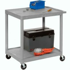 Luxor Plastic Utility Cart w/2 Shelves, 250 lb. Capacity, 32"L x 24"W x 34"H, Gray -Utility Carts Elegant store 334538GY 02