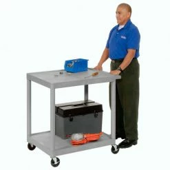 Luxor Plastic Utility Cart w/2 Shelves, 250 lb. Capacity, 32"L x 24"W x 34"H, Gray -Utility Carts Elegant store 334538GY 03