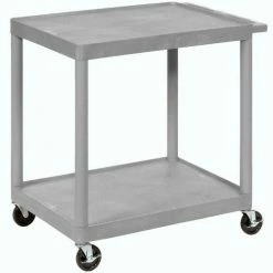 Luxor Plastic Utility Cart w/2 Shelves, 250 lb. Capacity, 32"L x 24"W x 34"H, Gray -Utility Carts Elegant store 334538GY 04