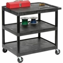 Luxor Plastic Utility Cart w/3 Shelves, 250 lb. Capacity, 24"L x 18"W x 34"H, Black -Utility Carts Elegant store 334539BK 02