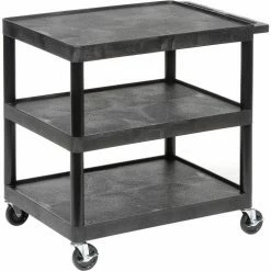 Luxor Plastic Utility Cart w/3 Shelves, 250 lb. Capacity, 24"L x 18"W x 34"H, Black -Utility Carts Elegant store 334539BK 04