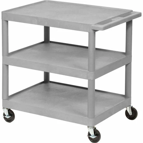 Luxor Plastic Utility Cart w/3 Shelves, 300 lb. Capacity, 32"L x 24"W x 33-1/2"H, Gray 1 Luxor Plastic Utility Cart w/3 Shelves, 300 lb. Capacity, 32"L x 24"W x 33-1/2"H, Gray