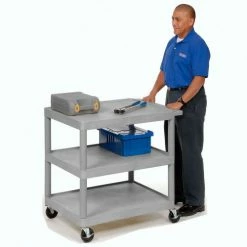 Luxor Plastic Utility Cart w/3 Shelves, 300 lb. Capacity, 32"L x 24"W x 33-1/2"H, Gray 18 Luxor Plastic Utility Cart w/3 Shelves, 300 lb. Capacity, 32"L x 24"W x 33-1/2"H, Gray -Utility Carts Elegant store 334539GY 02