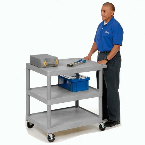 Luxor Plastic Utility Cart w/3 Shelves, 300 lb. Capacity, 32"L x 24"W x 33-1/2"H, Gray 3 Luxor Plastic Utility Cart w/3 Shelves, 300 lb. Capacity, 32"L x 24"W x 33-1/2"H, Gray - Image 3