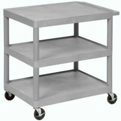 Luxor Plastic Utility Cart w/3 Shelves, 300 lb. Capacity, 32"L x 24"W x 33-1/2"H, Gray 20 Luxor Plastic Utility Cart w/3 Shelves, 300 lb. Capacity, 32"L x 24"W x 33-1/2"H, Gray -Utility Carts Elegant store 334539GY 04