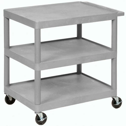 Luxor Plastic Utility Cart w/3 Shelves, 300 lb. Capacity, 32"L x 24"W x 33-1/2"H, Gray 5 Luxor Plastic Utility Cart w/3 Shelves, 300 lb. Capacity, 32"L x 24"W x 33-1/2"H, Gray - Image 5