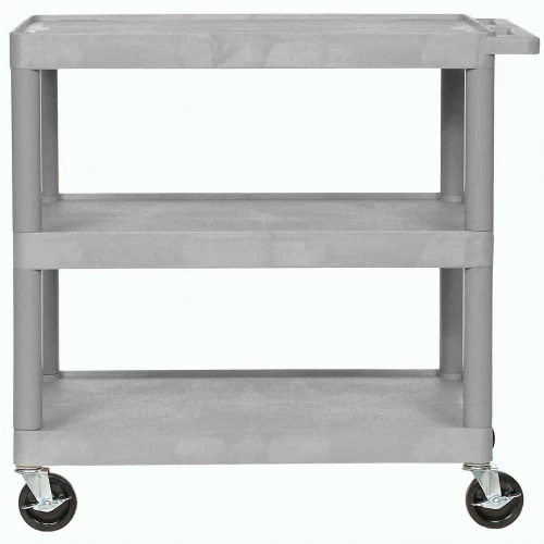Luxor Plastic Utility Cart w/3 Shelves, 300 lb. Capacity, 32"L x 24"W x 33-1/2"H, Gray 6 Luxor Plastic Utility Cart w/3 Shelves, 300 lb. Capacity, 32"L x 24"W x 33-1/2"H, Gray - Image 6