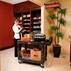 Rubbermaid® Plastic Utility Cart w/2 Shelves, 500 lb. Capacity, 39"L x 17"W x 33"H, Black -Utility Carts Elegant store 489490 02