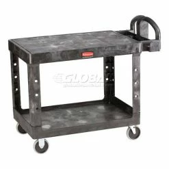 Rubbermaid® Plastic Flat Top Utility Cart, 2 Shelf, 44"Lx25"W, 5" Casters, Black