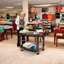 Rubbermaid® Plastic Flat Top Utility Cart, 2 Shelf, 44"Lx25"W, 5" Casters, Black -Utility Carts Elegant store 489492 06