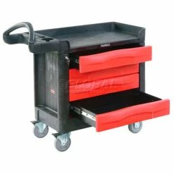 Rubbermaid® Mobile Workcenter w/4 Drawers, 500 lb. Capacity, 40"L x 18"W x 33-1/2"H, Black -Utility Carts Elegant store 607707 10