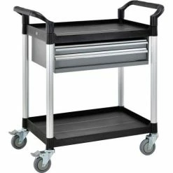 Global Industrial Utility Cart, 2 Shelves, 2 Drawers, 440 lb. Cap, 26"L x 17"W x 37"H, Black