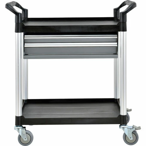 Global Industrial Utility Cart, 2 Shelves, 2 Drawers, 440 lb. Cap, 26"L x 17"W x 37"H, Black 3 Global Industrial Utility Cart, 2 Shelves, 2 Drawers, 440 lb. Cap, 26"L x 17"W x 37"H, Black - Image 3