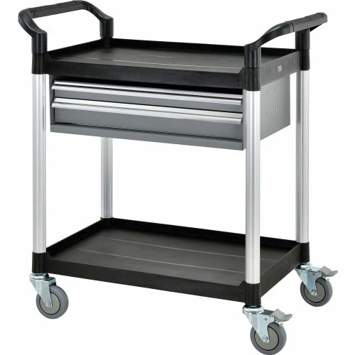 Global Industrial Utility Cart, 2 Shelves, 2 Drawers, 440 lb. Cap, 26"L x 17"W x 37"H, Black 4 Global Industrial Utility Cart, 2 Shelves, 2 Drawers, 440 lb. Cap, 26"L x 17"W x 37"H, Black - Image 4