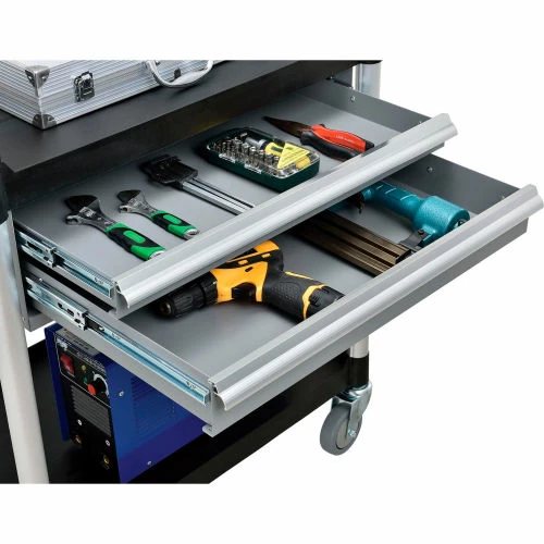 Global Industrial Utility Cart, 2 Shelves, 2 Drawers, 440 lb. Cap, 26"L x 17"W x 37"H, Black 5 Global Industrial Utility Cart, 2 Shelves, 2 Drawers, 440 lb. Cap, 26"L x 17"W x 37"H, Black - Image 5