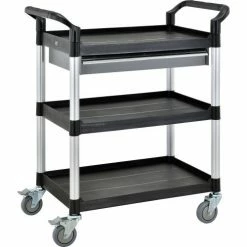 Global Industrial Utility Cart, 3 Shelves, 1 Drawer, 440 lb. Cap, 26"L x 17"W x 39"H, Black