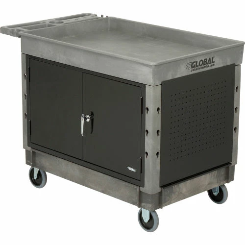 Global Industrial Utility Cart w/2 Tray Shelves & 5" Casters, 44"L x 25-1/2"W x 32-1/2"H 1 Global Industrial Utility Cart w/2 Tray Shelves & 5" Casters, 44"L x 25-1/2"W x 32-1/2"H