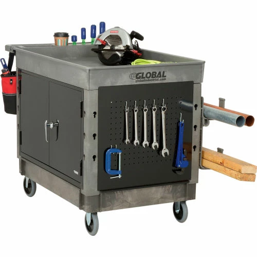 Global Industrial Utility Cart w/2 Tray Shelves & 5" Casters, 44"L x 25-1/2"W x 32-1/2"H 3 Global Industrial Utility Cart w/2 Tray Shelves & 5" Casters, 44"L x 25-1/2"W x 32-1/2"H - Image 3