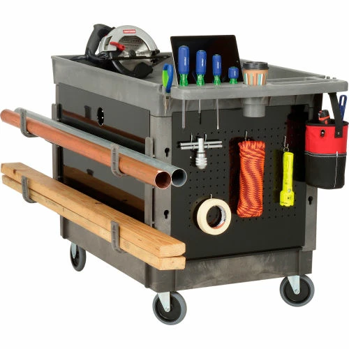 Global Industrial Utility Cart w/2 Tray Shelves & 5" Casters, 44"L x 25-1/2"W x 32-1/2"H 4 Global Industrial Utility Cart w/2 Tray Shelves & 5" Casters, 44"L x 25-1/2"W x 32-1/2"H - Image 4