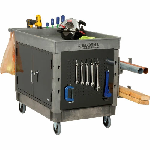 Global Industrial Utility Cart w/2 Tray Shelves & 5" Casters, 44"L x 25-1/2"W x 32-1/2"H 6 Global Industrial Utility Cart w/2 Tray Shelves & 5" Casters, 44"L x 25-1/2"W x 32-1/2"H - Image 6