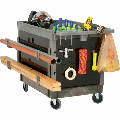 Global Industrial Utility Cart w/2 Tray Shelves & 5" Casters, 44"L x 25-1/2"W x 32-1/2"H 7 Global Industrial Utility Cart w/2 Tray Shelves & 5" Casters, 44"L x 25-1/2"W x 32-1/2"H - Image 7