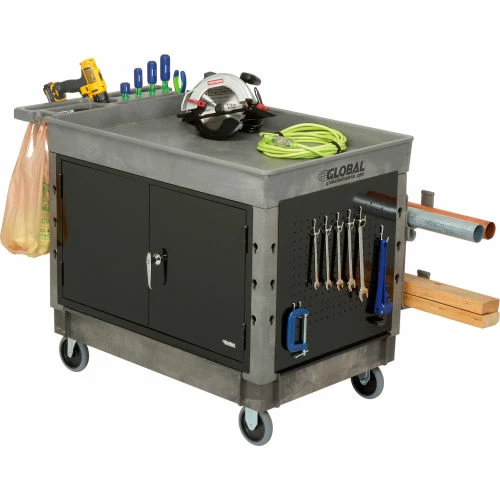 Global Industrial Utility Cart w/2 Tray Shelves & 5" Casters, 44"L x 25-1/2"W x 32-1/2"H 14 Global Industrial Utility Cart w/2 Tray Shelves & 5" Casters, 44"L x 25-1/2"W x 32-1/2"H - Image 14