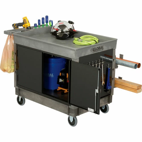 Global Industrial Utility Cart w/2 Tray Shelves & 5" Casters, 44"L x 25-1/2"W x 32-1/2"H 15 Global Industrial Utility Cart w/2 Tray Shelves & 5" Casters, 44"L x 25-1/2"W x 32-1/2"H - Image 15