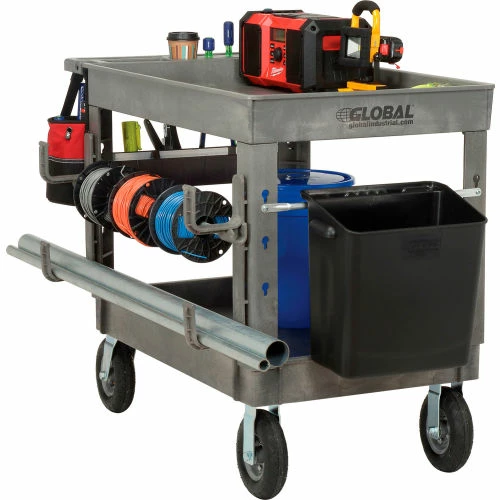 Global Industrial Tray Top Utility Cart w/2 Shelves, 44"L x 25-1/2"W x 35-1/2"H, Gray 3 Global Industrial Tray Top Utility Cart w/2 Shelves, 44"L x 25-1/2"W x 35-1/2"H, Gray - Image 3