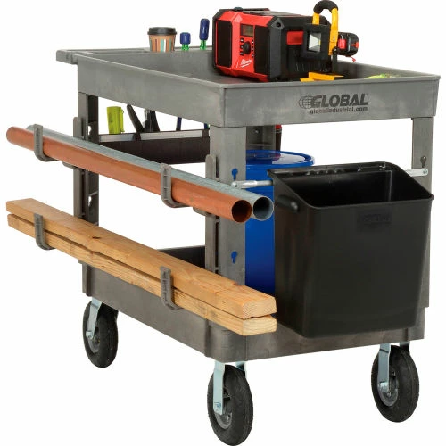 Global Industrial Tray Top Utility Cart w/2 Shelves, 44"L x 25-1/2"W x 35-1/2"H, Gray 4 Global Industrial Tray Top Utility Cart w/2 Shelves, 44"L x 25-1/2"W x 35-1/2"H, Gray - Image 4