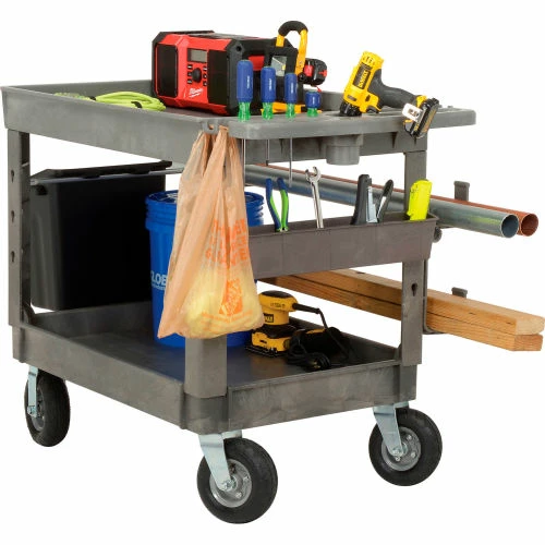 Global Industrial Tray Top Utility Cart w/2 Shelves, 44"L x 25-1/2"W x 35-1/2"H, Gray 6 Global Industrial Tray Top Utility Cart w/2 Shelves, 44"L x 25-1/2"W x 35-1/2"H, Gray - Image 6