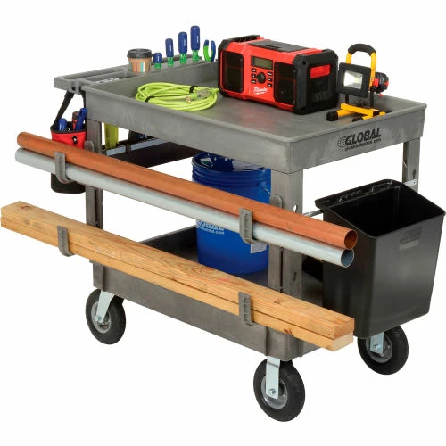 Global Industrial Tray Top Utility Cart w/2 Shelves, 44"L x 25-1/2"W x 35-1/2"H, Gray 7 Global Industrial Tray Top Utility Cart w/2 Shelves, 44"L x 25-1/2"W x 35-1/2"H, Gray - Image 7