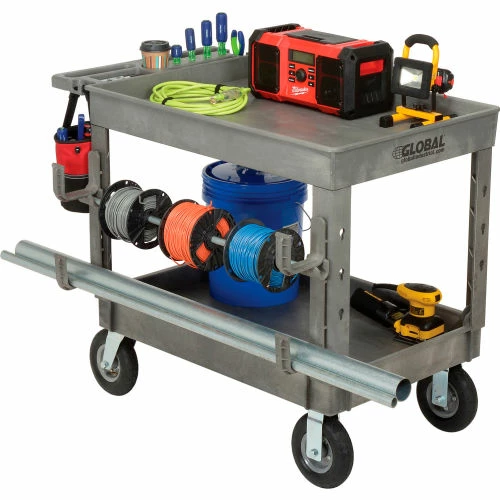 Global Industrial Tray Top Utility Cart w/2 Shelves, 44"L x 25-1/2"W x 35-1/2"H, Gray 20 Global Industrial Tray Top Utility Cart w/2 Shelves, 44"L x 25-1/2"W x 35-1/2"H, Gray - Image 20