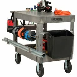 Global Industrial™ Flat Top Utility Cart w/2 Shelves, 44"L x 25-1/2"W x 35-1/2"H, Gray -Utility Carts Elegant store 800329 02