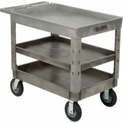 Global Industrial Tray Top Utility Cart w/3 Shelves, 44"L x 25-1/2"W x 35-1/2"H, Gray