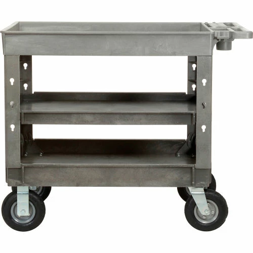 Global Industrial Tray Top Utility Cart w/3 Shelves, 44"L x 25-1/2"W x 35-1/2"H, Gray 2 Global Industrial Tray Top Utility Cart w/3 Shelves, 44"L x 25-1/2"W x 35-1/2"H, Gray - Image 2