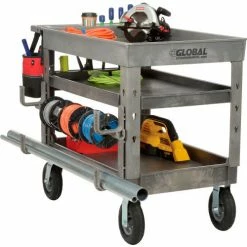 Global Industrial Tray Top Utility Cart w/3 Shelves, 44"L x 25-1/2"W x 35-1/2"H, Gray 47 Global Industrial Tray Top Utility Cart w/3 Shelves, 44"L x 25-1/2"W x 35-1/2"H, Gray -Utility Carts Elegant store 800330 02