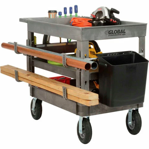 Global Industrial Tray Top Utility Cart w/3 Shelves, 44"L x 25-1/2"W x 35-1/2"H, Gray 4 Global Industrial Tray Top Utility Cart w/3 Shelves, 44"L x 25-1/2"W x 35-1/2"H, Gray - Image 4